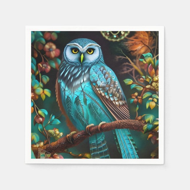 Turquoise owl napkin (Front)