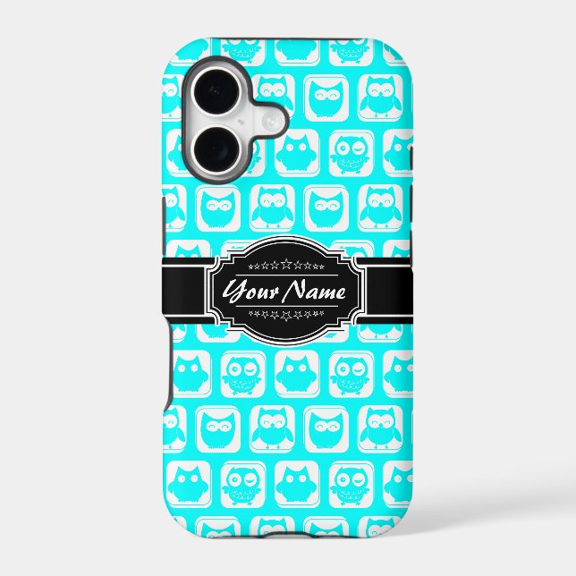 Turquoise Owl Pattern with Black Personalized Name (Back)