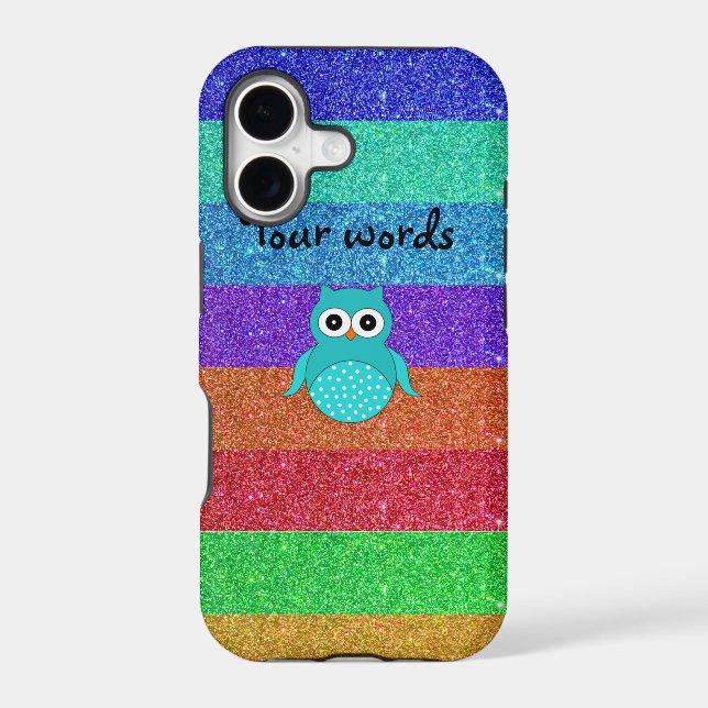 Turquoise owl rainbow glitter (Back)