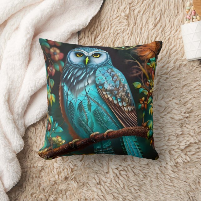 Turquoise owl throw pillow (Blanket)