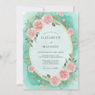 Turquoise Painted Petal Wedding Invitation
