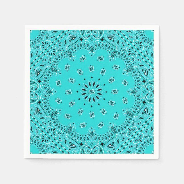 Turquoise Paisley Bandana Scarf BBQ Picnic Napkin (Front)