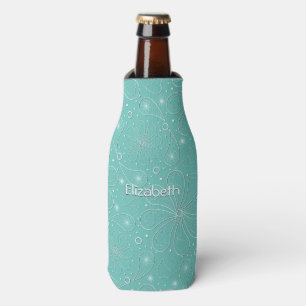 Turquoise Paisley Floral Hearts Pattern Bottle Cooler