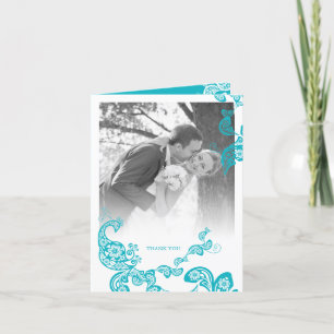 Turquoise Paisley Floral Peacock Boho Chic Wedding Thank You Card