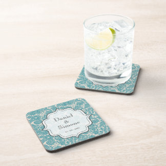 Turquoise Paisley Personalized Wedding Coasters