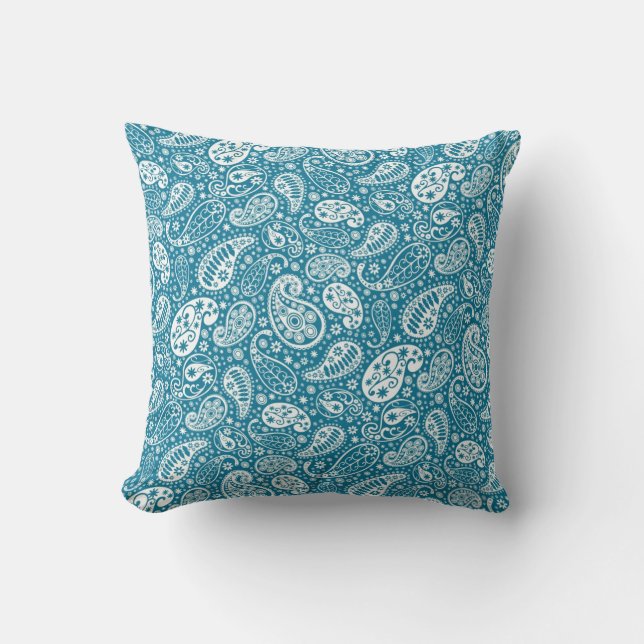 "Turquoise Paisley Throw Pillow" Throw Pillow (Front)