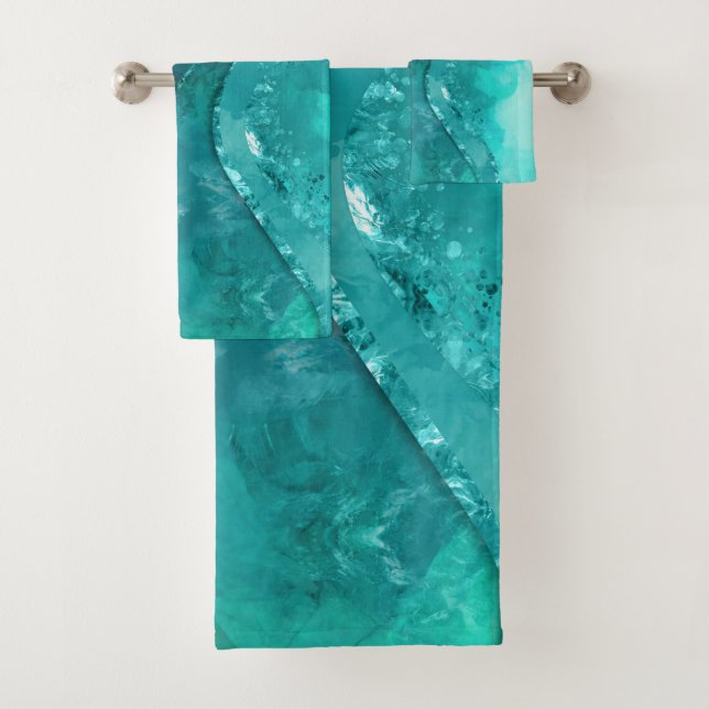 Turquoise palette Flowing Abstract Bath Towel Set (Insitu)