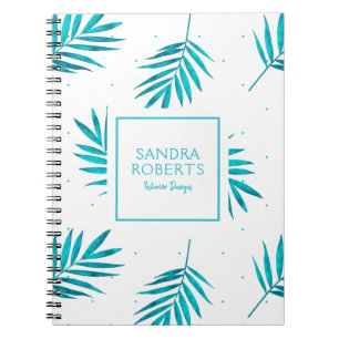 Turquoise palm leaves pattern notebook