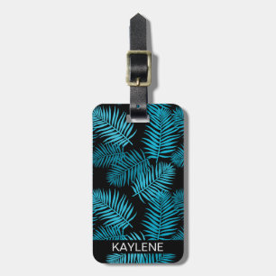 Turquoise Palm Leaves Personalized Luggage Tag