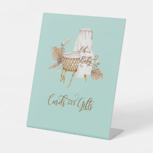 Turquoise Pampas Grass Oh Baby Cards & Gifts Pedestal Sign