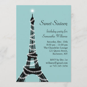 Turquoise Parisian Sweet 16 Invitation