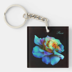 Turquoise Pastel Rainbow Rose Porte - clés