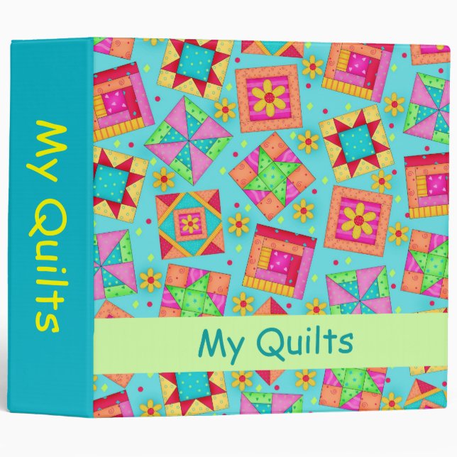 Turquoise Patchwork Quilt Personlizable Album Binder (Front/Spine)