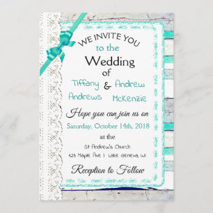 Turquoise Patiné Bois Rustique Lace Invitations