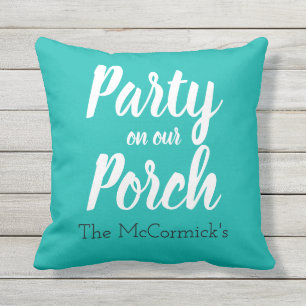 Turquoise Patio Porch Party Summer Personalized Outdoor Pillow