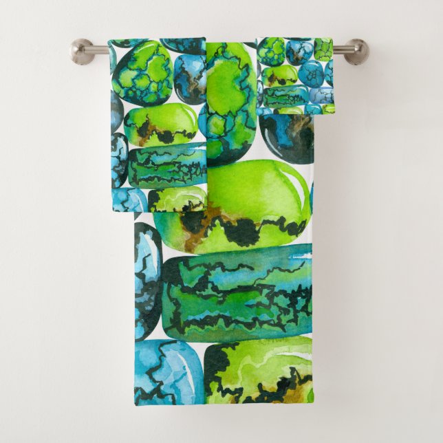 Turquoise pattern bath towel set (Insitu)