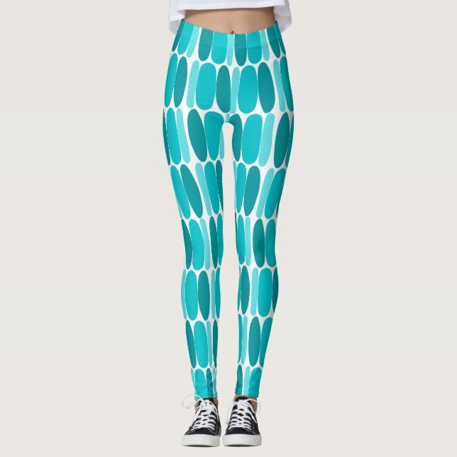 Turquoise Pattern Colourful Shapes Leggings (Front)