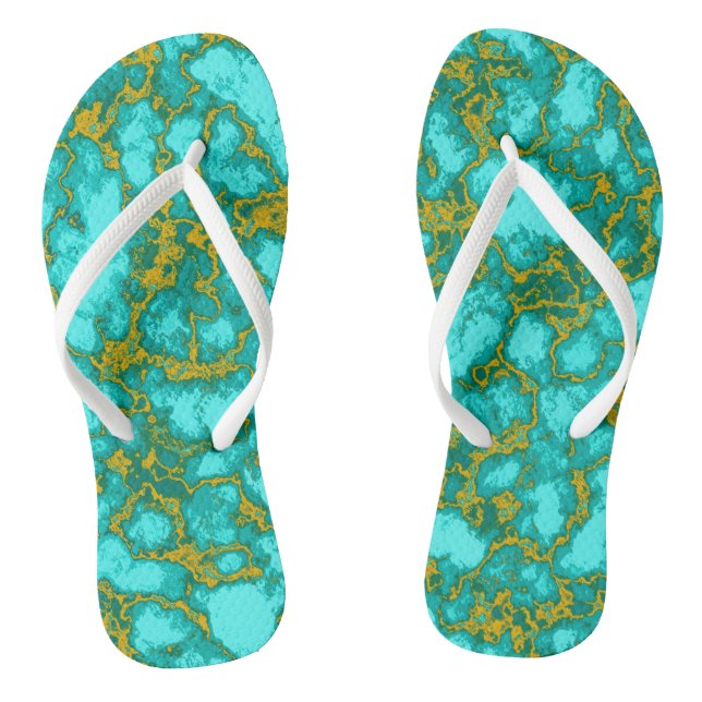 Turquoise Pattern Flip Flops (Footbed)