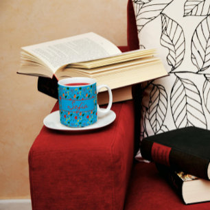 Turquoise pattern wildflowers red poppy coffee mug