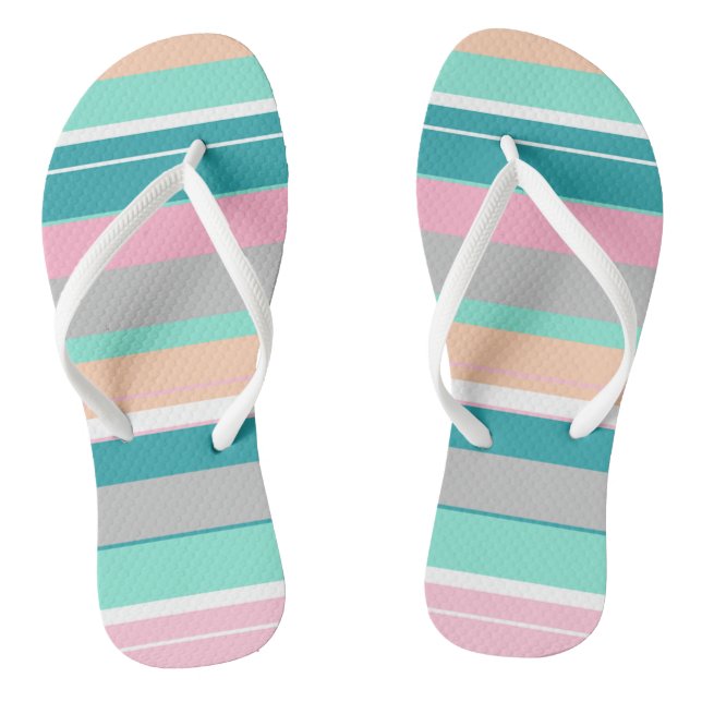 Turquoise Peach Funky Flip Flops (Footbed)