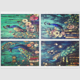 Turquoise Peacock Collage by Elsie Lane Tissue Paper