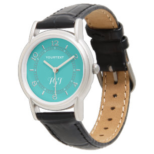 Turquoise Peacock Decor Personalized Monogram Watch