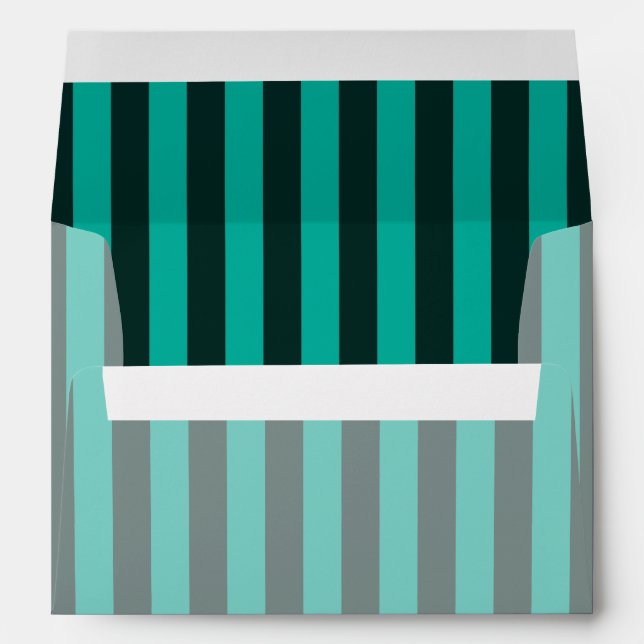 Turquoise Peacock Striped Custom Envelope (Back (Bottom))