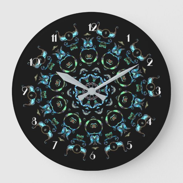 Turquoise Pearl Mandala Round Wall Clock (Front)