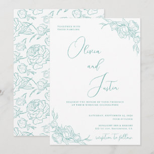 Turquoise Peony Elegance Wedding Invitation