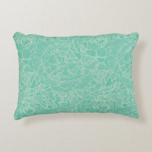 Turquoise Peony Pattern Accent Pillow