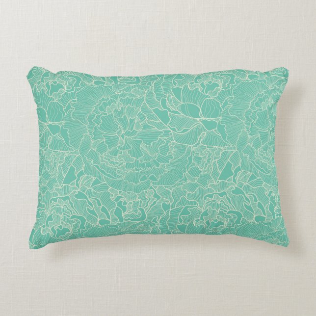 Turquoise Peony Pattern Accent Pillow (Front)