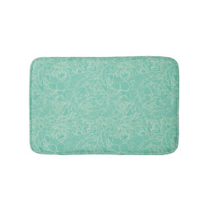 Turquoise Peony Pattern Bath Mat