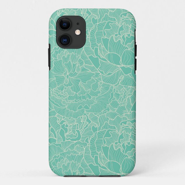 Turquoise Peony Pattern Case-Mate iPhone Case (Back)