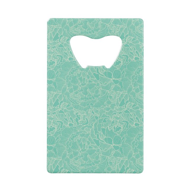 Turquoise Peony Pattern Credit Card Bottle Opener (Front)