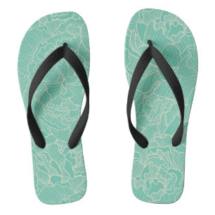 Turquoise Peony Pattern Flip Flops
