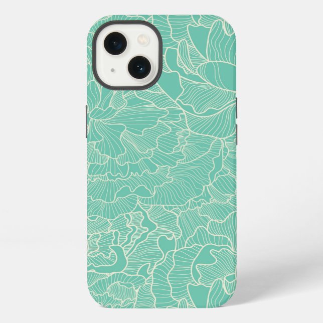 Turquoise Peony Pattern iPhone Case (Back)