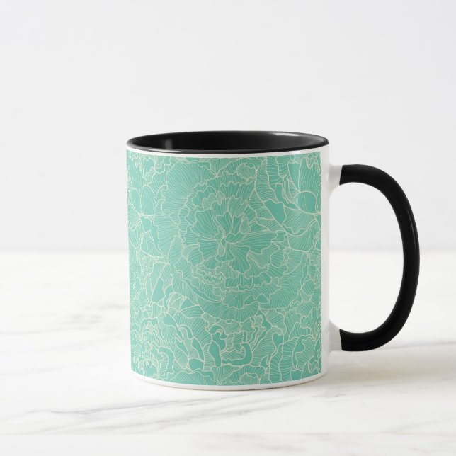 Turquoise Peony Pattern Mug (Right)