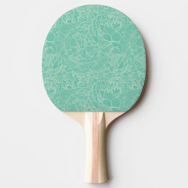 Turquoise Peony Pattern Ping Pong Paddle (Front)