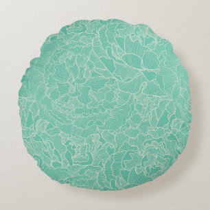 Turquoise Peony Pattern Round Pillow