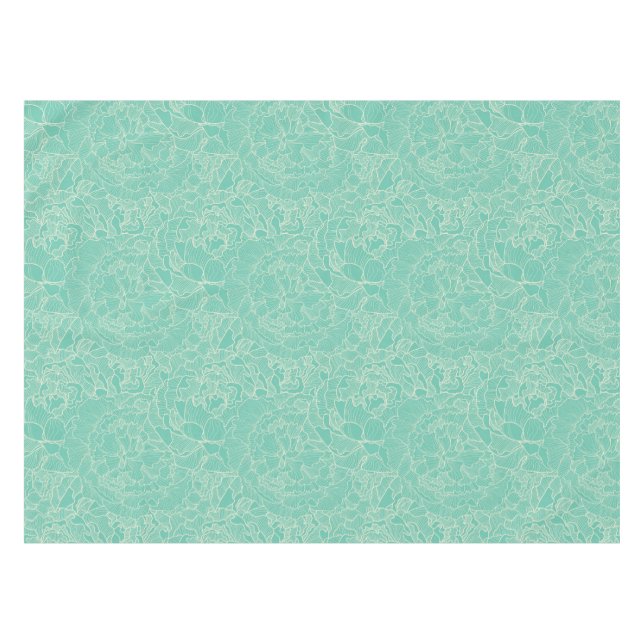 Turquoise Peony Pattern Tablecloth (Front (Horizontal))