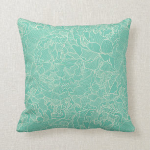 Turquoise Peony Pattern Throw Pillow