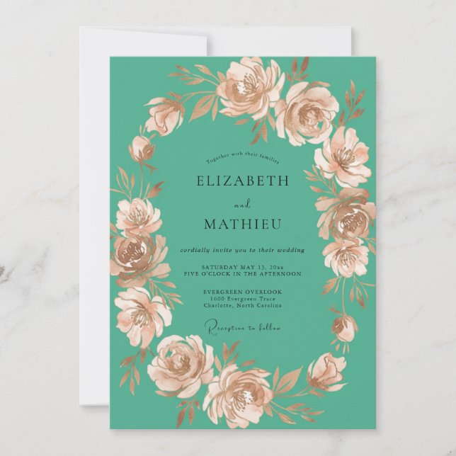 Turquoise Peony Wedding Invitation (Front)