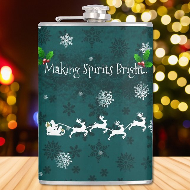 Turquoise Père Noël Flacon de daube et de rennes (Teal Santas Sleigh and Reindeer Flask)