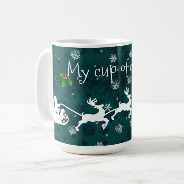 Turquoise Père Noël Sleigh and Reindeer Coffee Mug (Devant gauche)