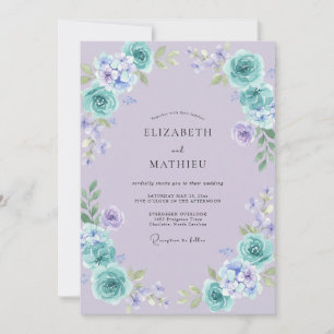 Turquoise Periwinkle Petal Wedding Invitation