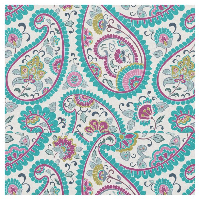 Turquoise Persian Boteh Paisley Pattern Fabric (Close Up)