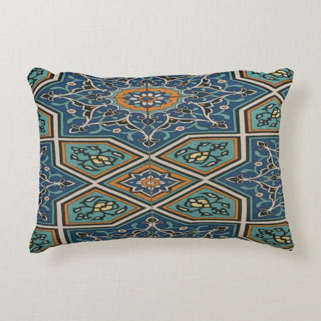 Turquoise Persian Tile Lumbar Pillow – Elegant Tra (Front)