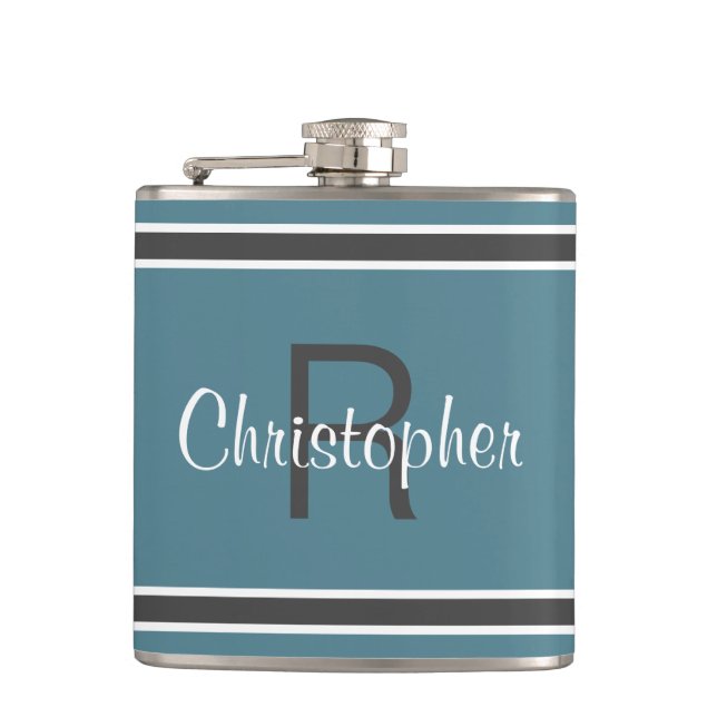 Turquoise Personalized Monogram Name Initial Drink Hip Flask (Front)