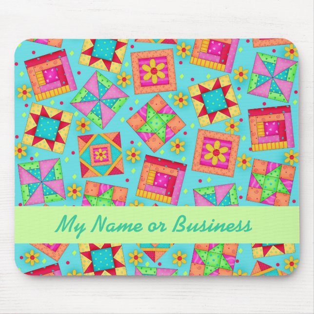 Turquoise Personalized Quilt Blocks Mousepad (Front)