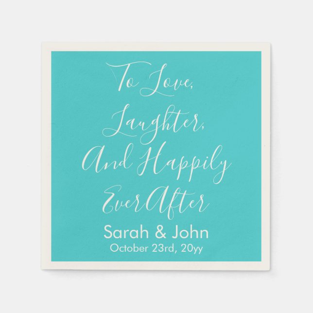 Turquoise Personalized Script Wedding Reception  Napkin (Front)
